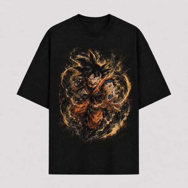 Amber Surge - Goku Unleashed, Directional Graphic Streetwear Tee - mockup