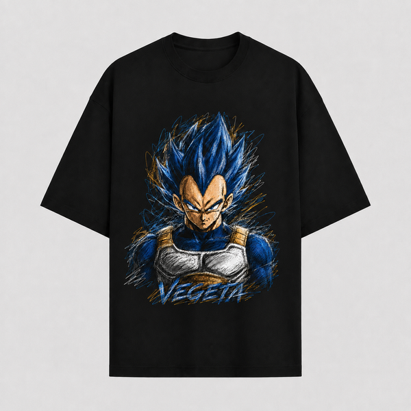 Controlled Chaos - Vegeta's Unbroken Stare in Blue Ink - mockup