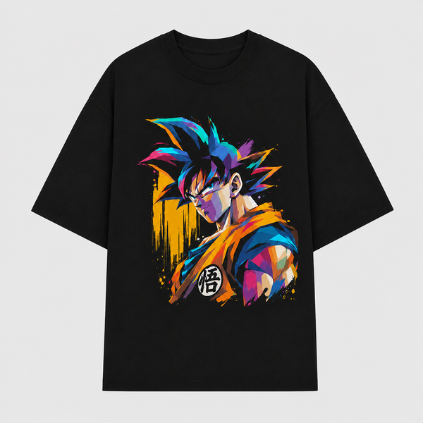 Kanji and Colour - Goku in a Portrait of Quiet Resolve - mockup