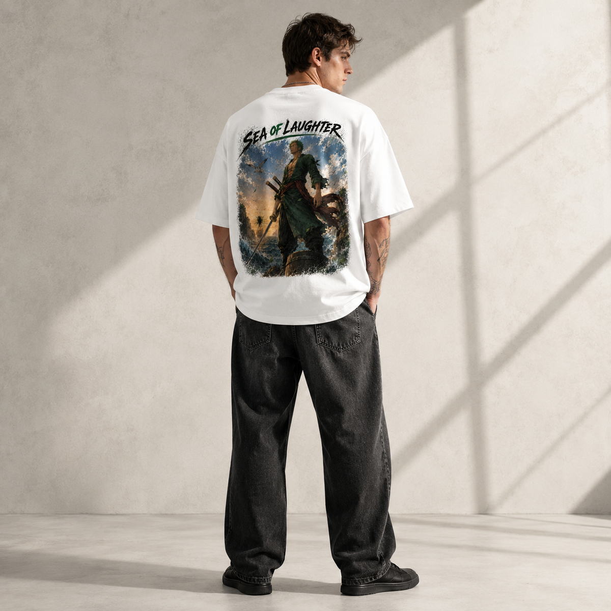 Sea Of Laughter - Zoro Standing Watch Oversized Graphic Tee - lifestyle