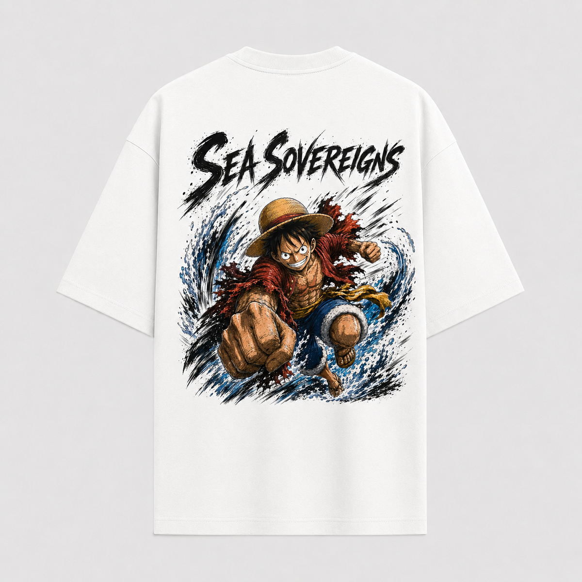 Sea Sovereigns - Luffy Full Force Oversized Streetwear Tee - mockup