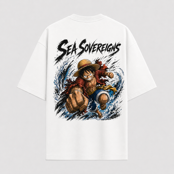 Sea Sovereigns - Luffy Full Force Oversized Streetwear Tee - mockup