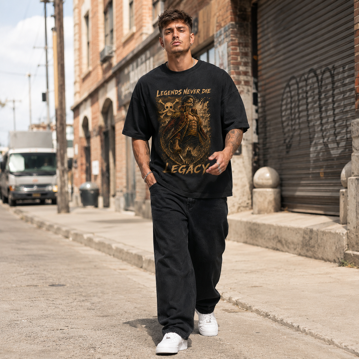Legends Never Die - Sepia Legacy Graphic Streetwear Tee - lifestyle