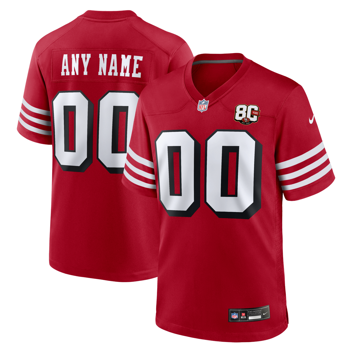 San Francisco 49ers Nike Scarlet 80th Anniversary Alternate Custom Game Jersey
