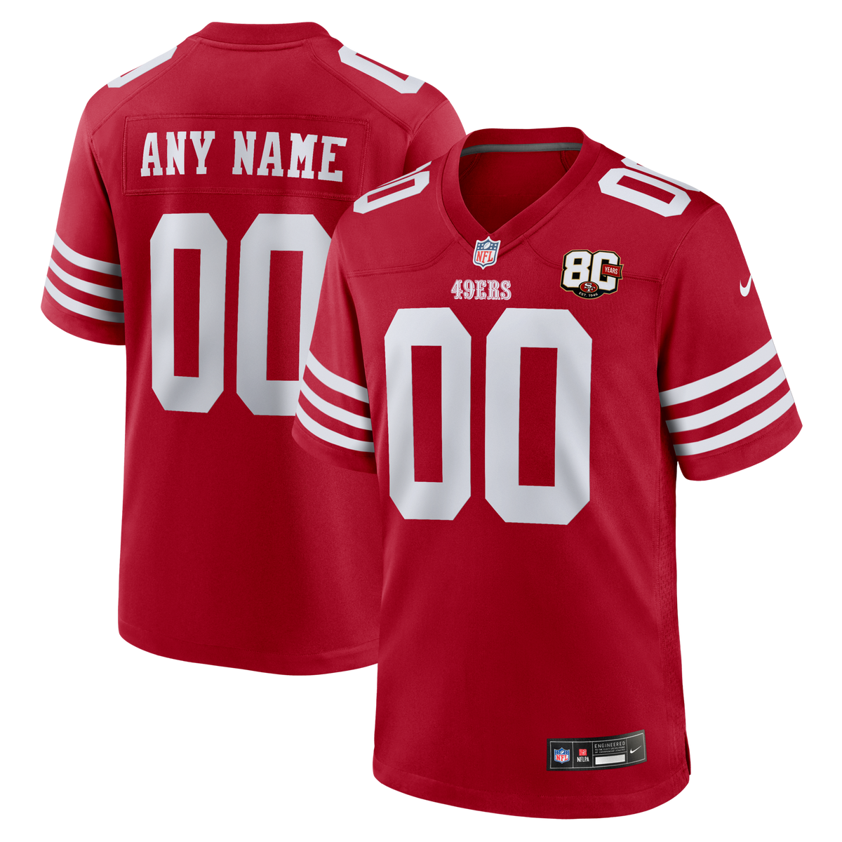 San Francisco 49ers Nike Scarlet 80th Anniversary Custom Game Jersey