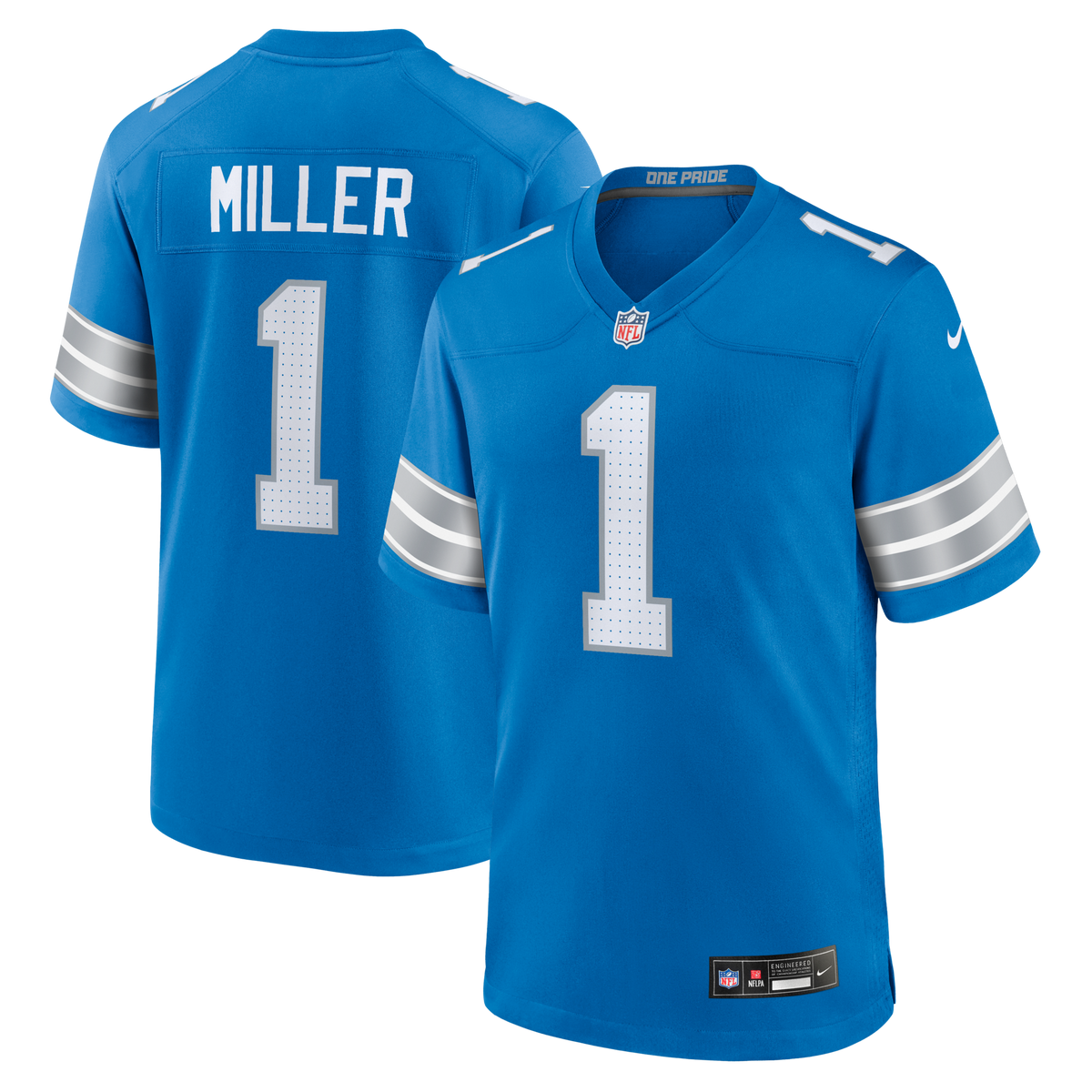 Detroit Lions Blake Miller Nike Blue 2026 NFL Draft First Round Pick No. 17 Team Game Jersey