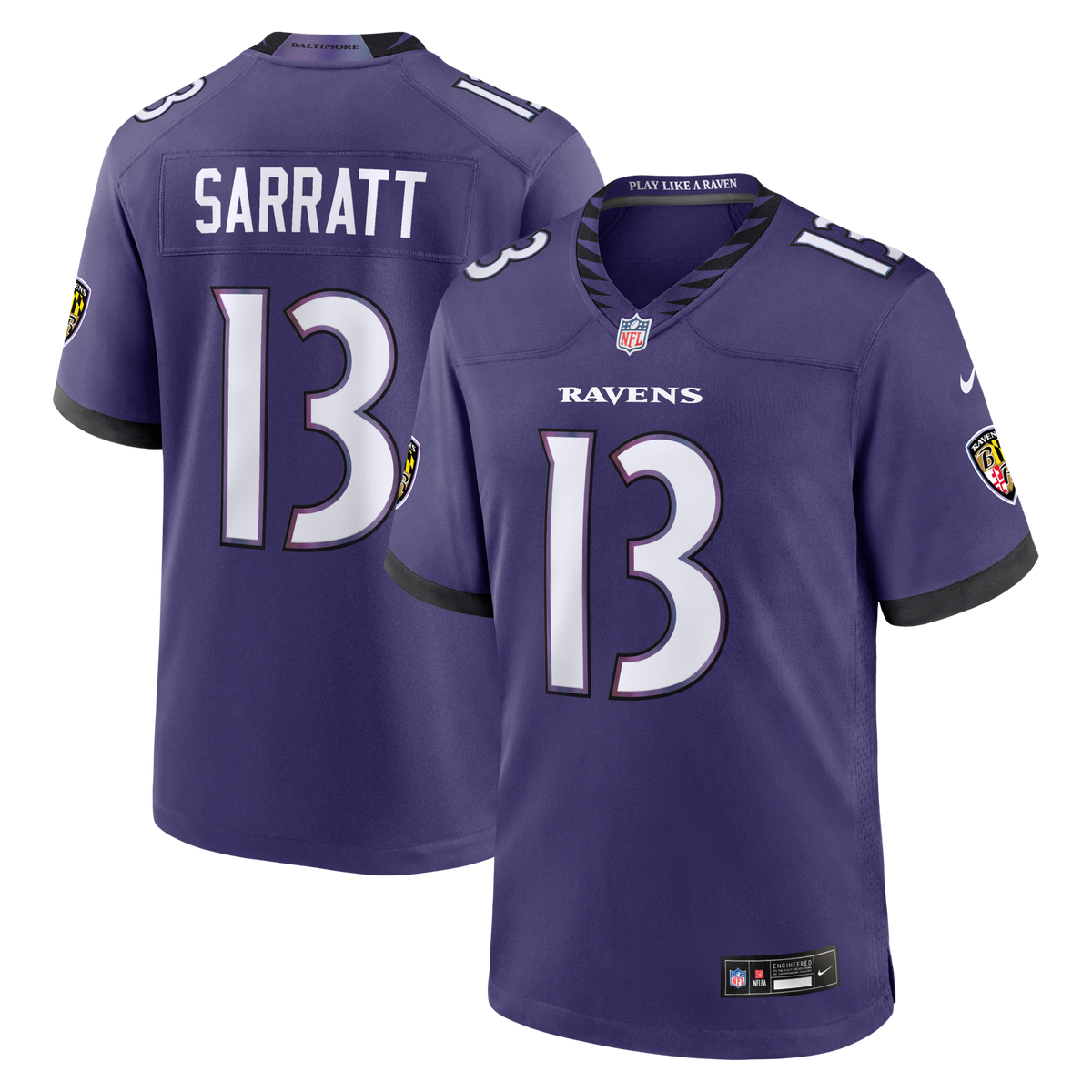 Baltimore Ravens Elijah Sarratt Nike Purple Team Game Jersey