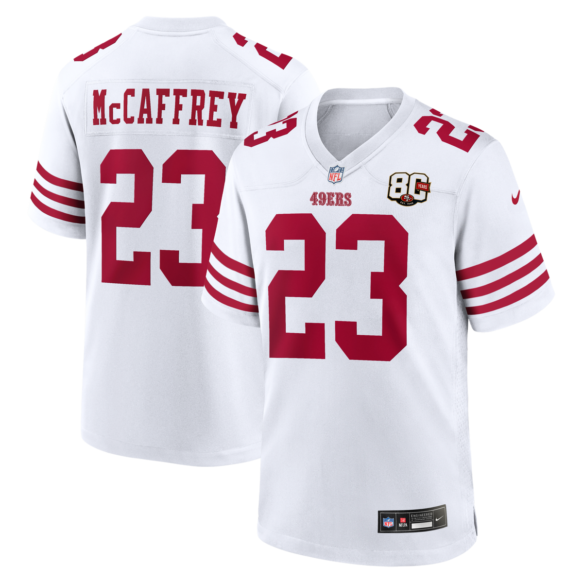 San Francisco 49ers Christian McCaffrey Nike White 80th Anniversary Game Jersey