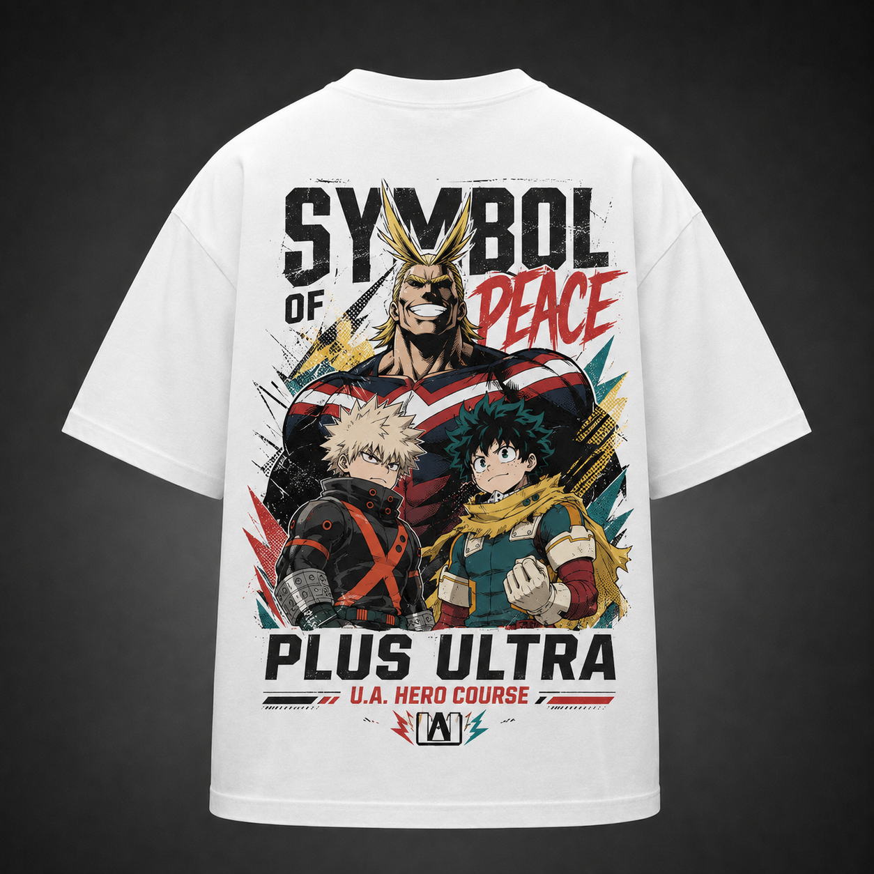 White t-shirt with All Might & Deku My Hero Academia Symbol Of Peace graphic – photo 1