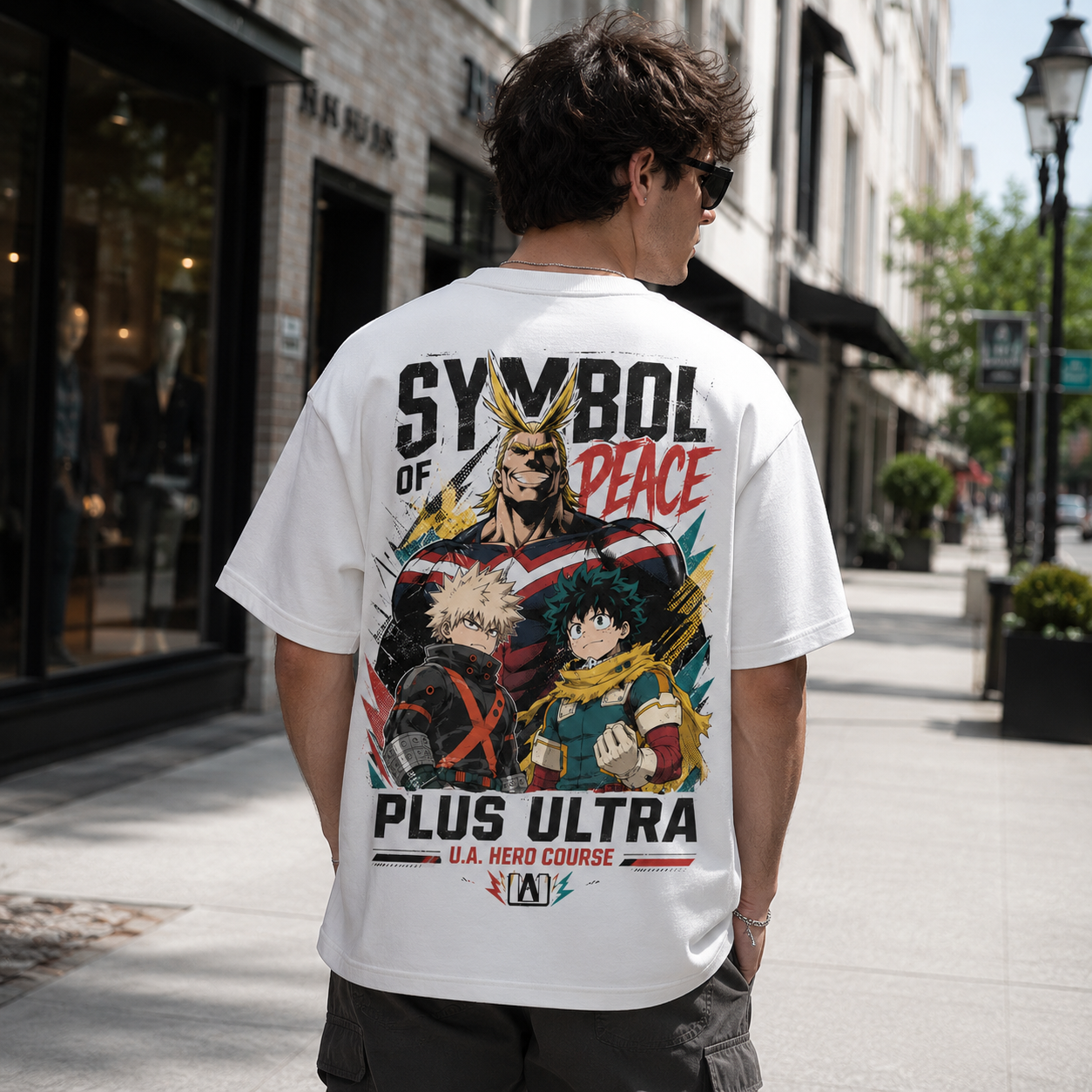 White t-shirt with All Might & Deku My Hero Academia Symbol Of Peace graphic – photo 3