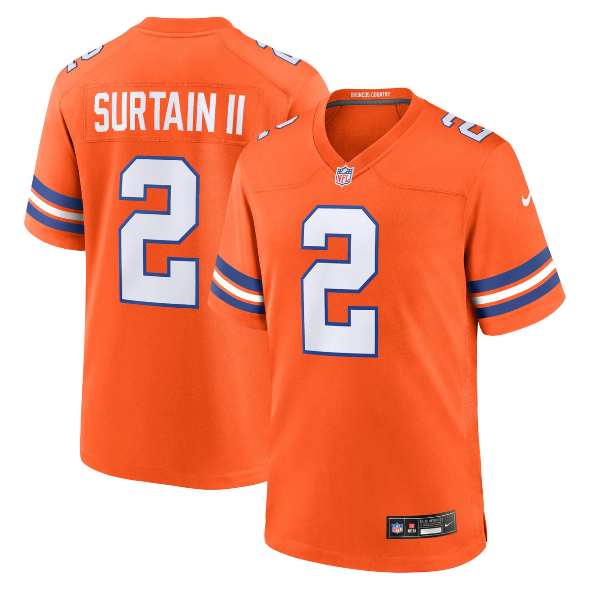 Denver Broncos Patrick Surtain II Nike Orange Mile High Collection 1977 Throwback Player Game Jersey