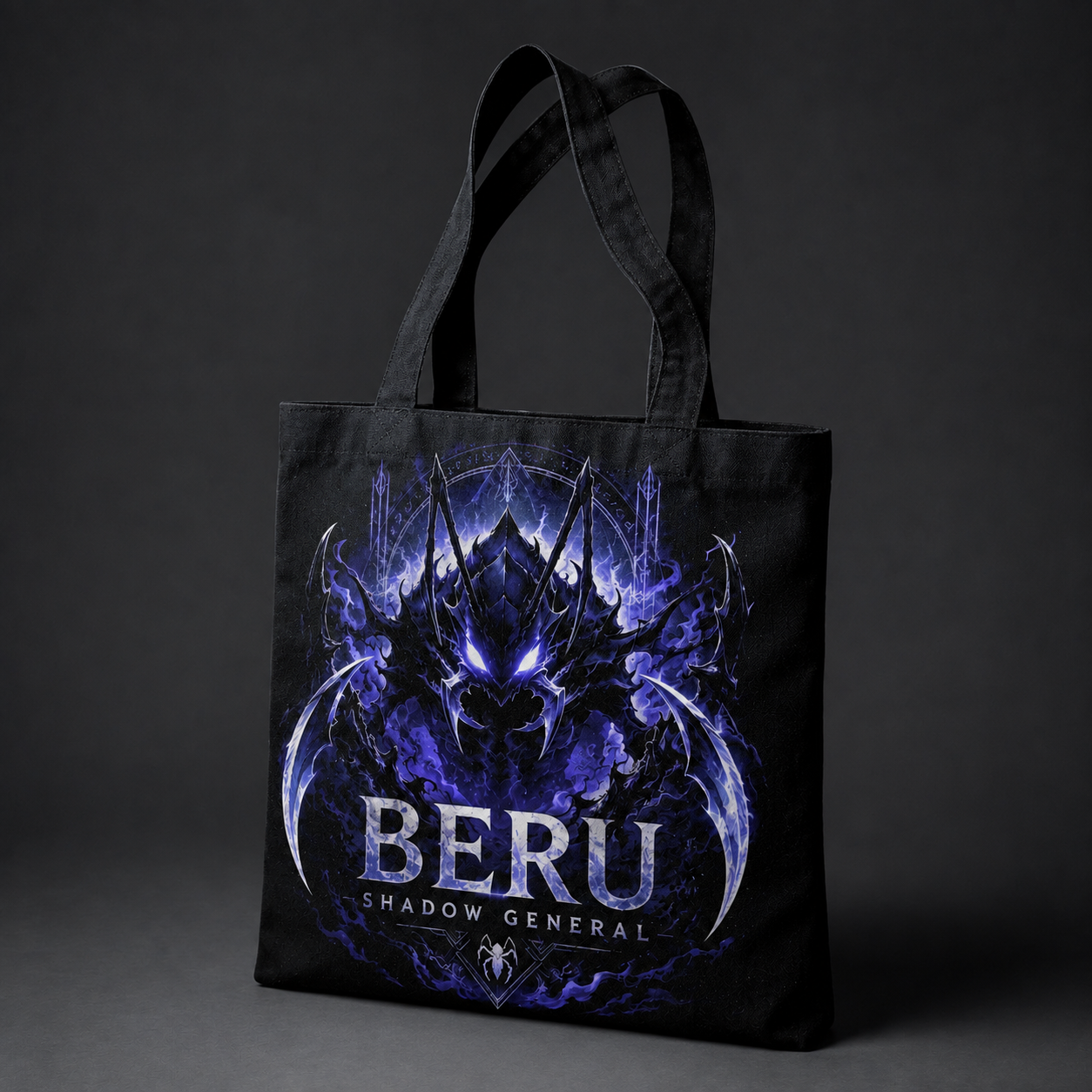 Black tote bag with Beru Solo Leveling Beru Shadow General graphic – photo 2