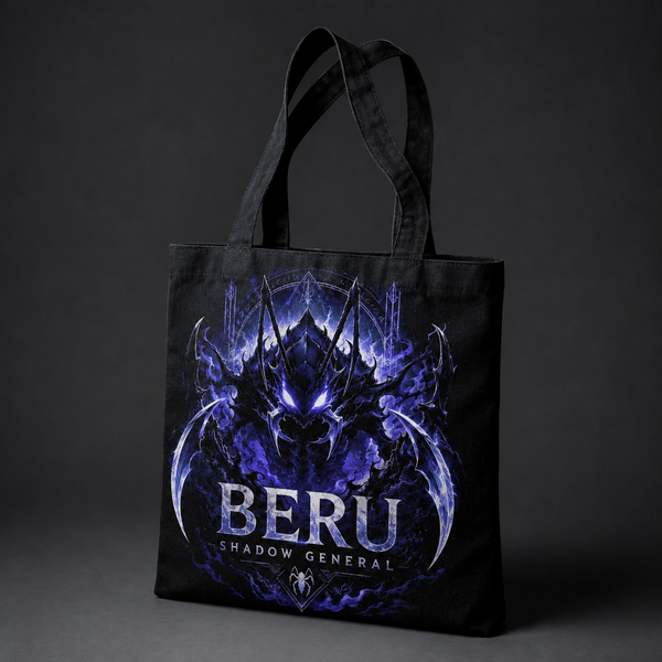 Black tote bag with Beru Solo Leveling Beru Shadow General graphic – photo 2