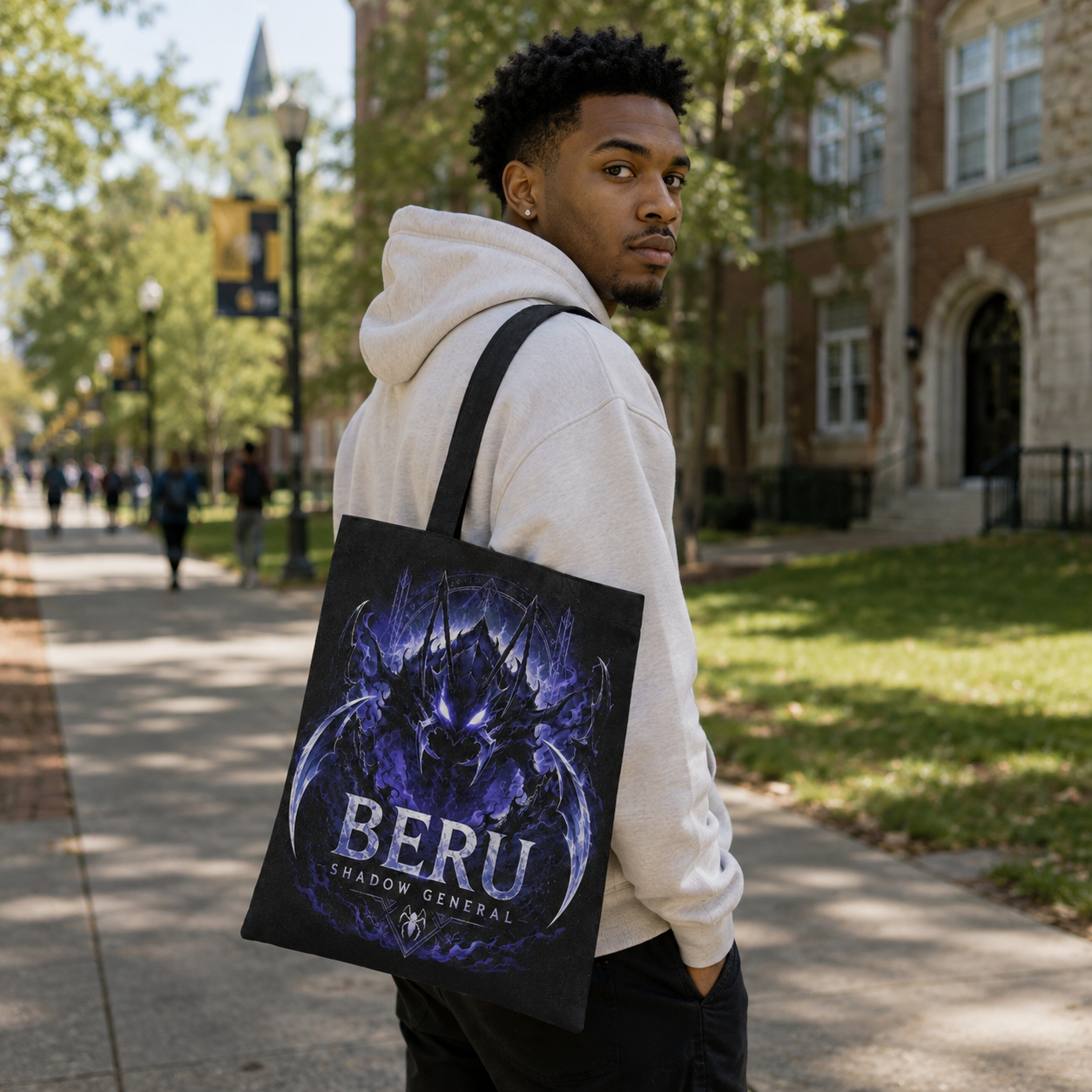 Black tote bag with Beru Solo Leveling Beru Shadow General graphic – photo 4