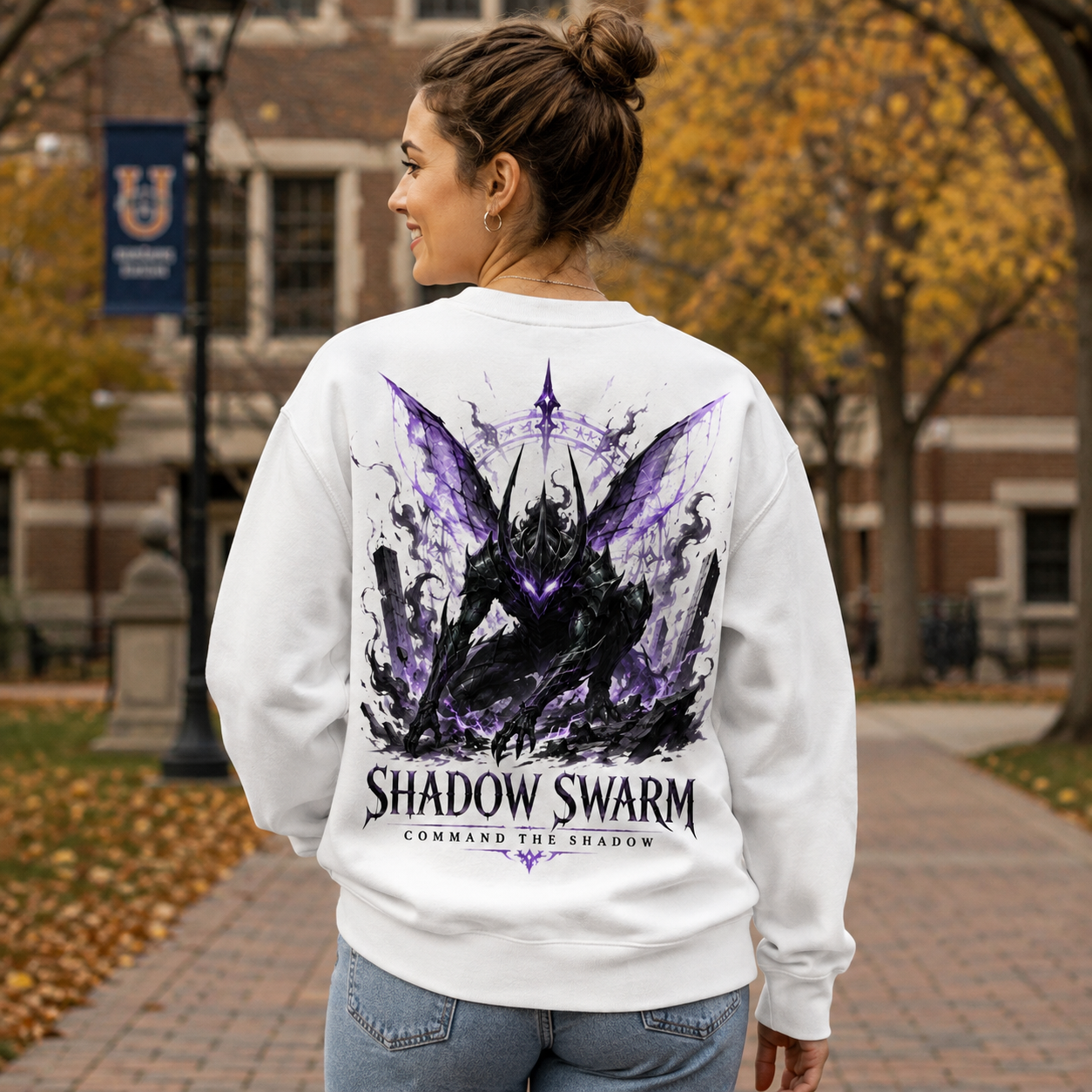 White sweatshirt with Beru Solo Leveling Shadow Swarm graphic – photo 3