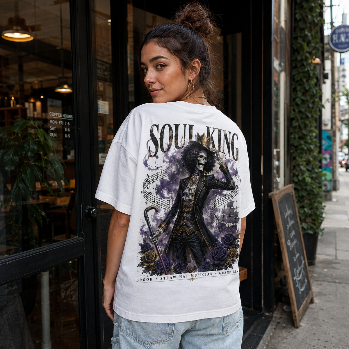 White t-shirt with Brook One Piece Soul King graphic – photo 3