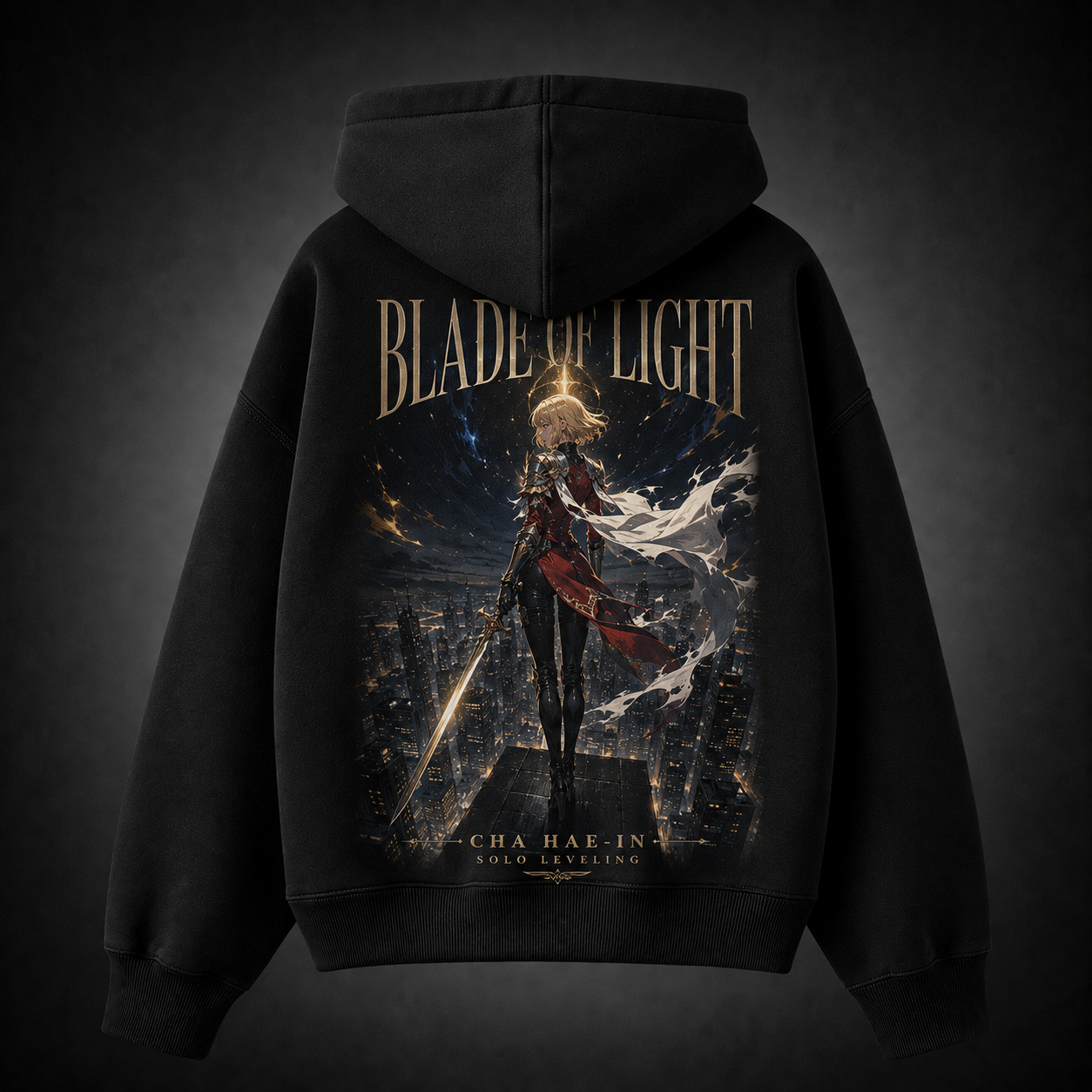 Black hoodie with Cha Hae-In Solo Leveling Blade Of Light City graphic – photo 1