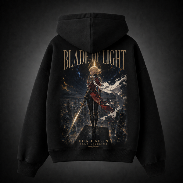 Black hoodie with Cha Hae-In Solo Leveling Blade Of Light City graphic – photo 1