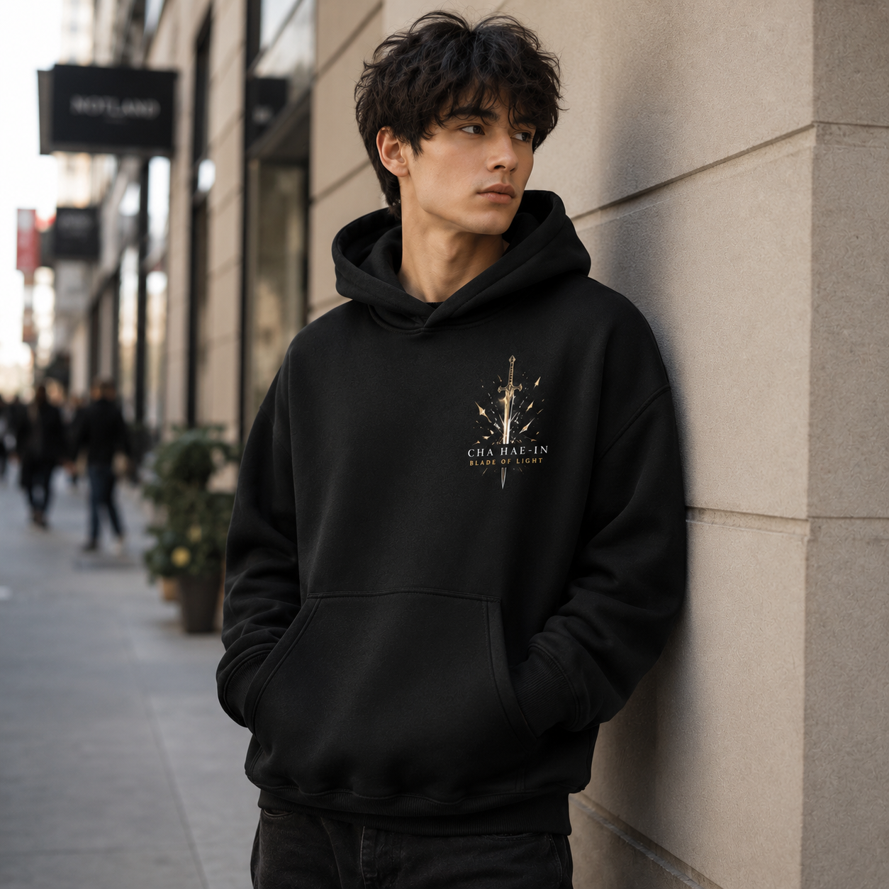 Black hoodie with Cha Hae-In Solo Leveling Blade Of Light City graphic – photo 4
