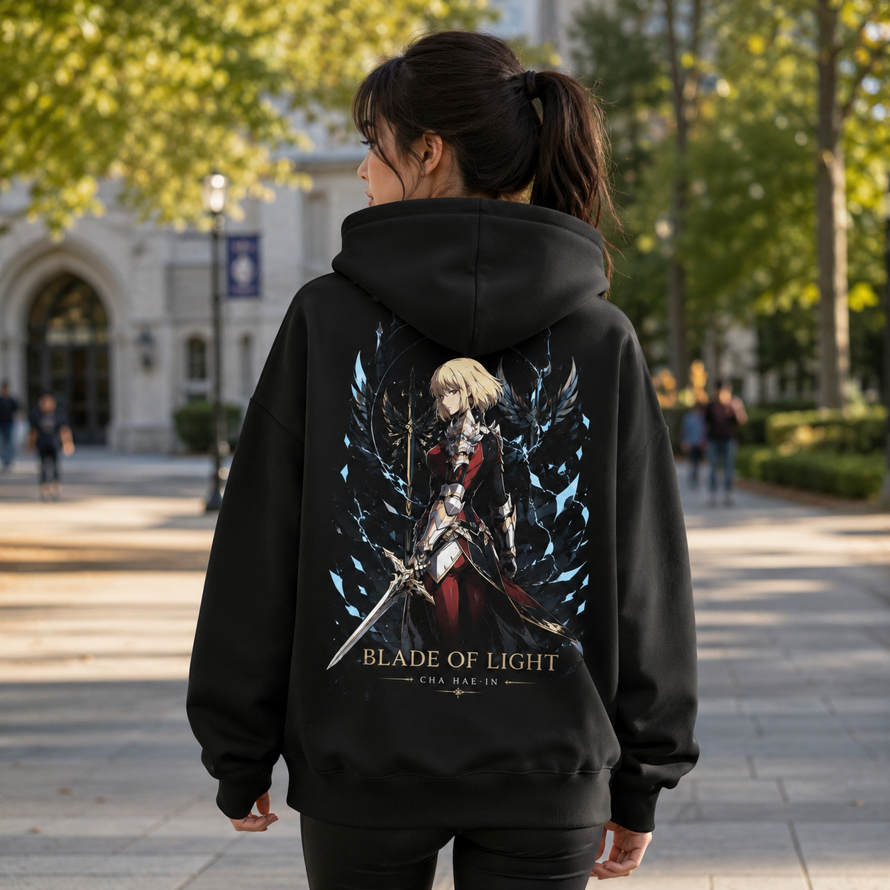 Black hoodie with Cha Hae-In Solo Leveling Blade Of Light graphic – photo 3
