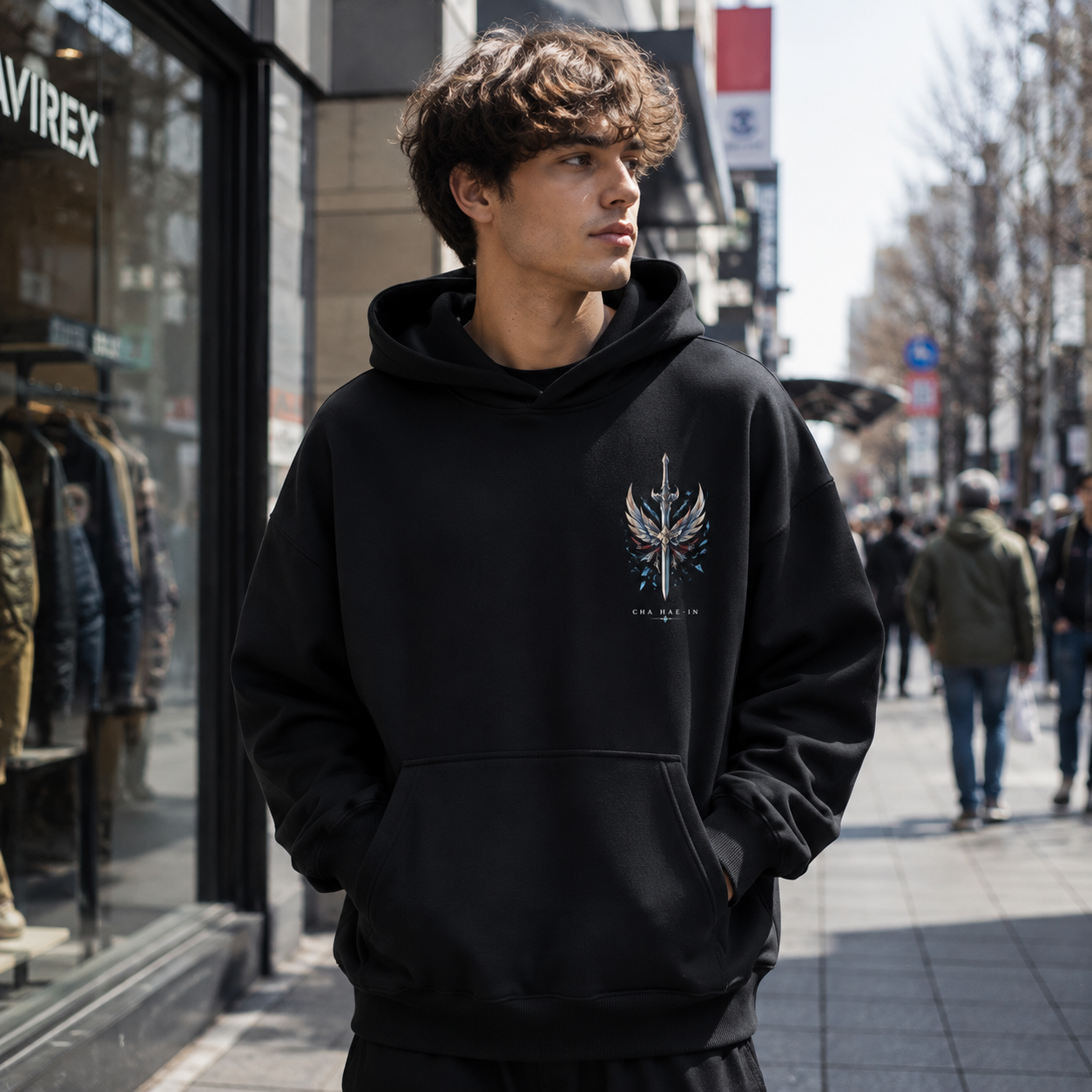 Black hoodie with Cha Hae-In Solo Leveling Blade Of Light graphic – photo 4
