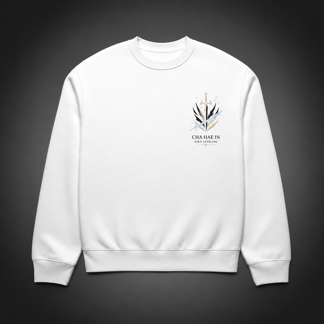 White sweatshirt with Cha Hae-In Solo Leveling Blade Of Light graphic – photo 2