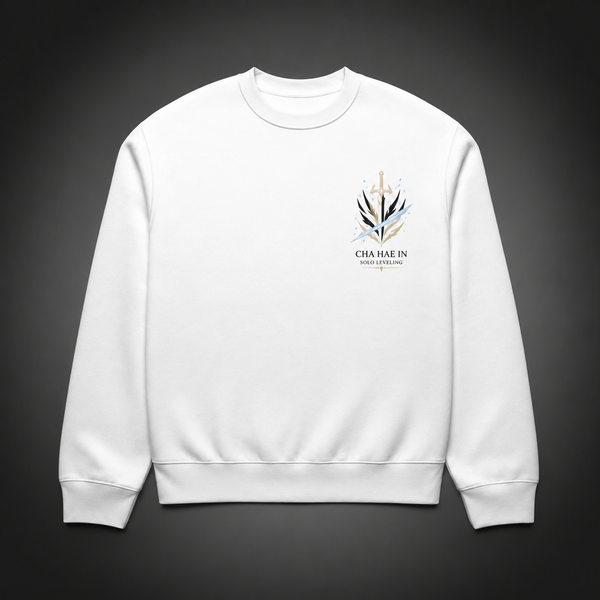 White sweatshirt with Cha Hae-In Solo Leveling Blade Of Light graphic – photo 2