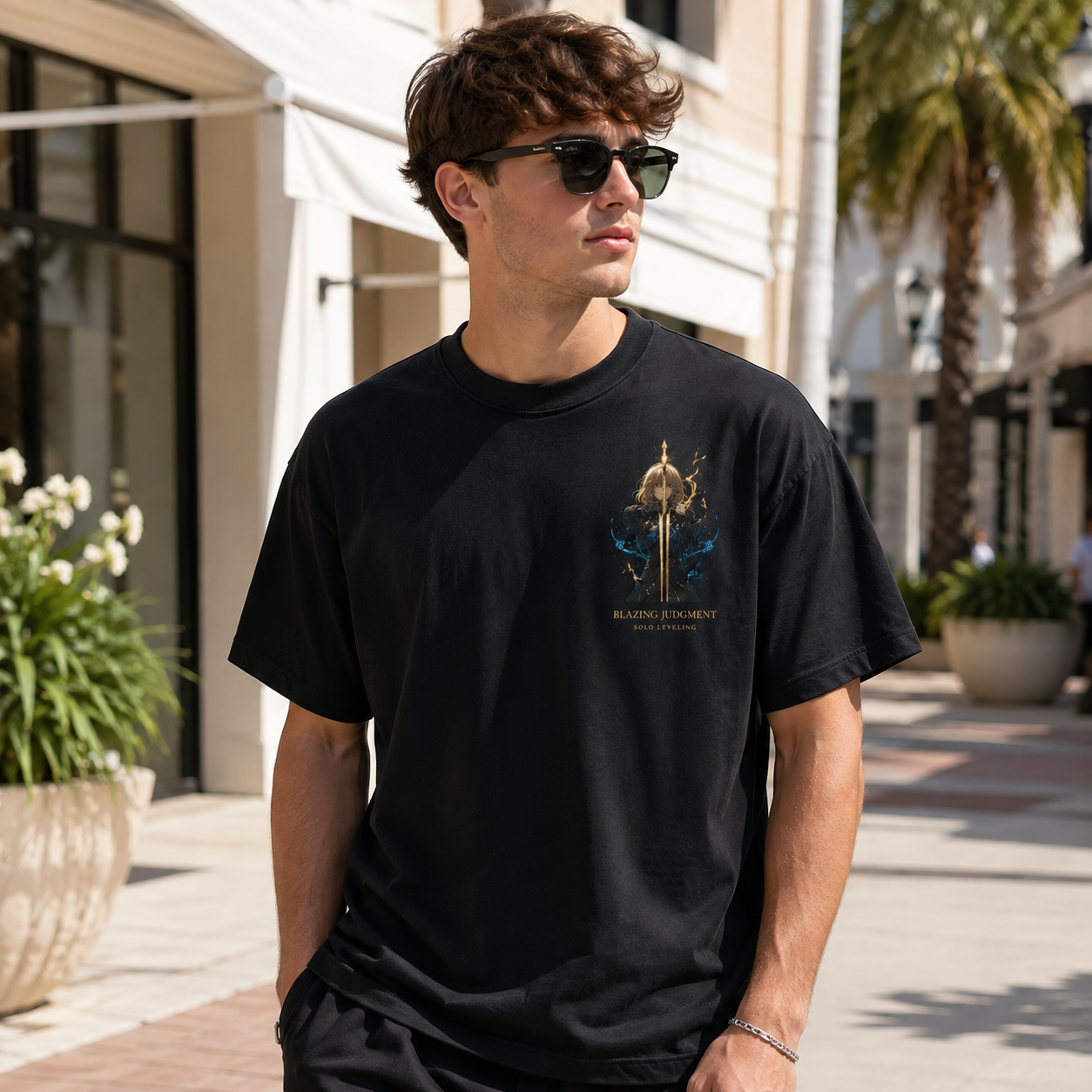 Black t-shirt with Cha Hae-In Solo Leveling Blazing Judgment graphic – photo 4
