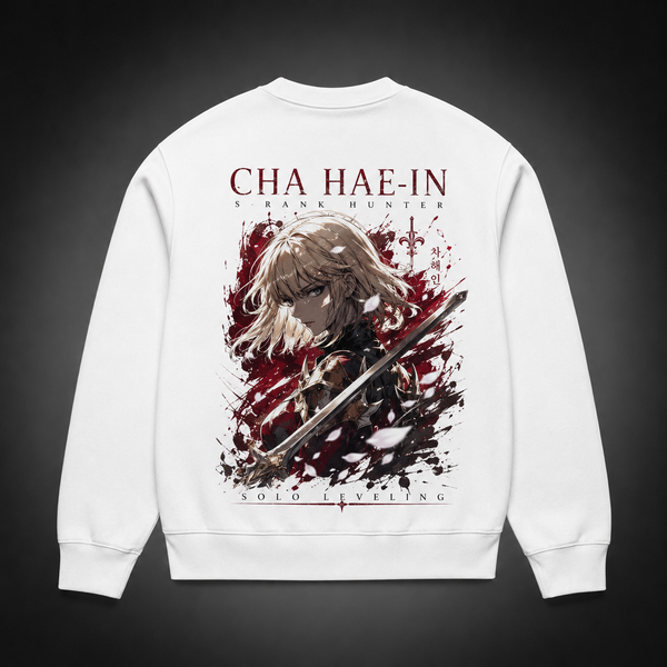 White sweatshirt with Cha Hae-In Solo Leveling Cha Hae-In S-Rank Hunter graphic – photo 1