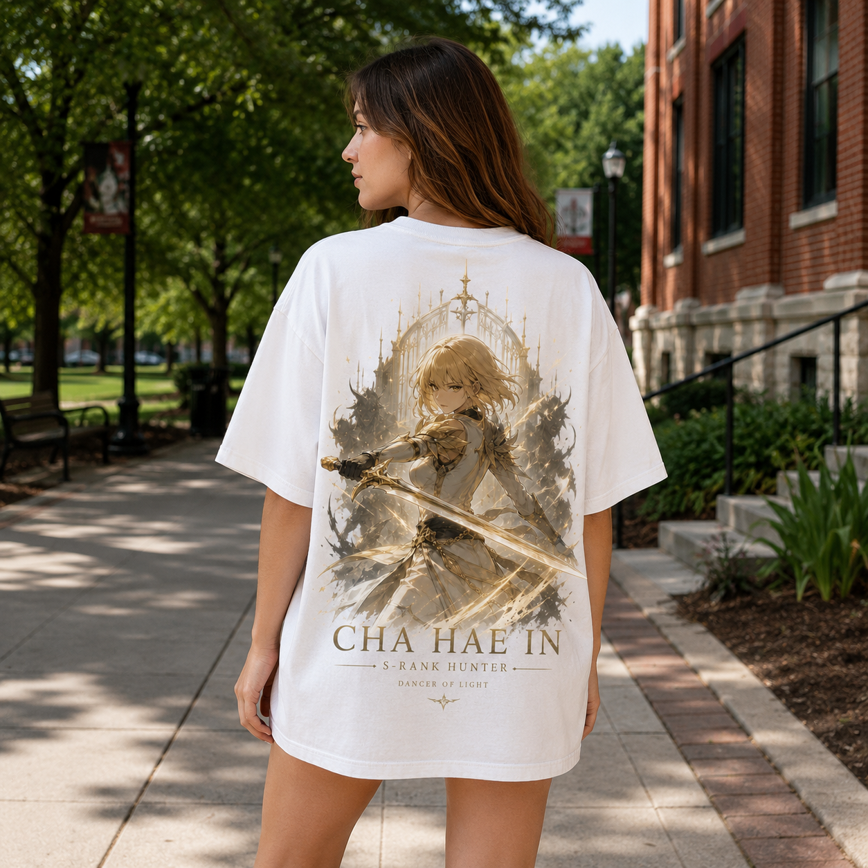 White t-shirt with Cha Hae-In Solo Leveling Dancer Of Light graphic – photo 3