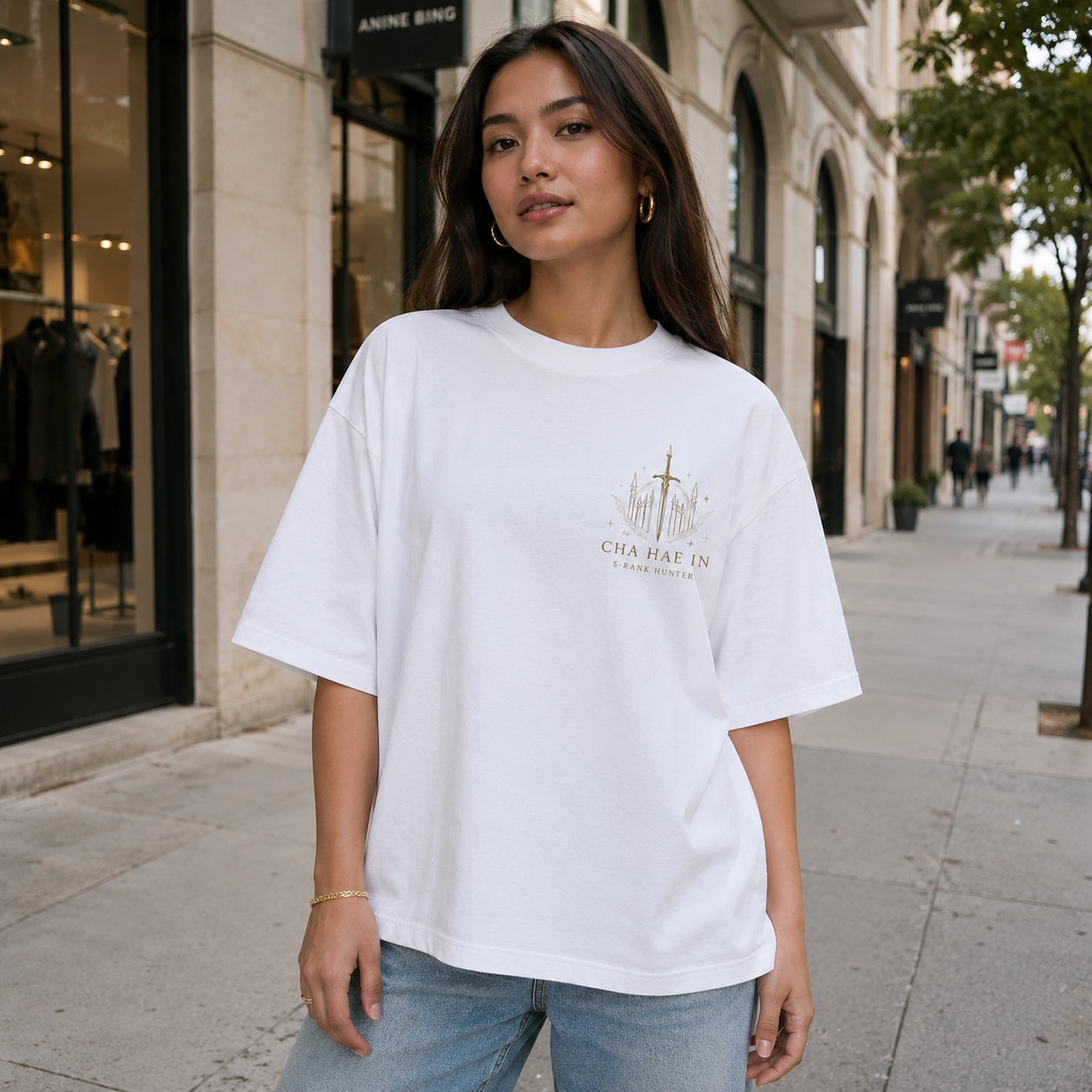 White t-shirt with Cha Hae-In Solo Leveling Dancer Of Light graphic – photo 4