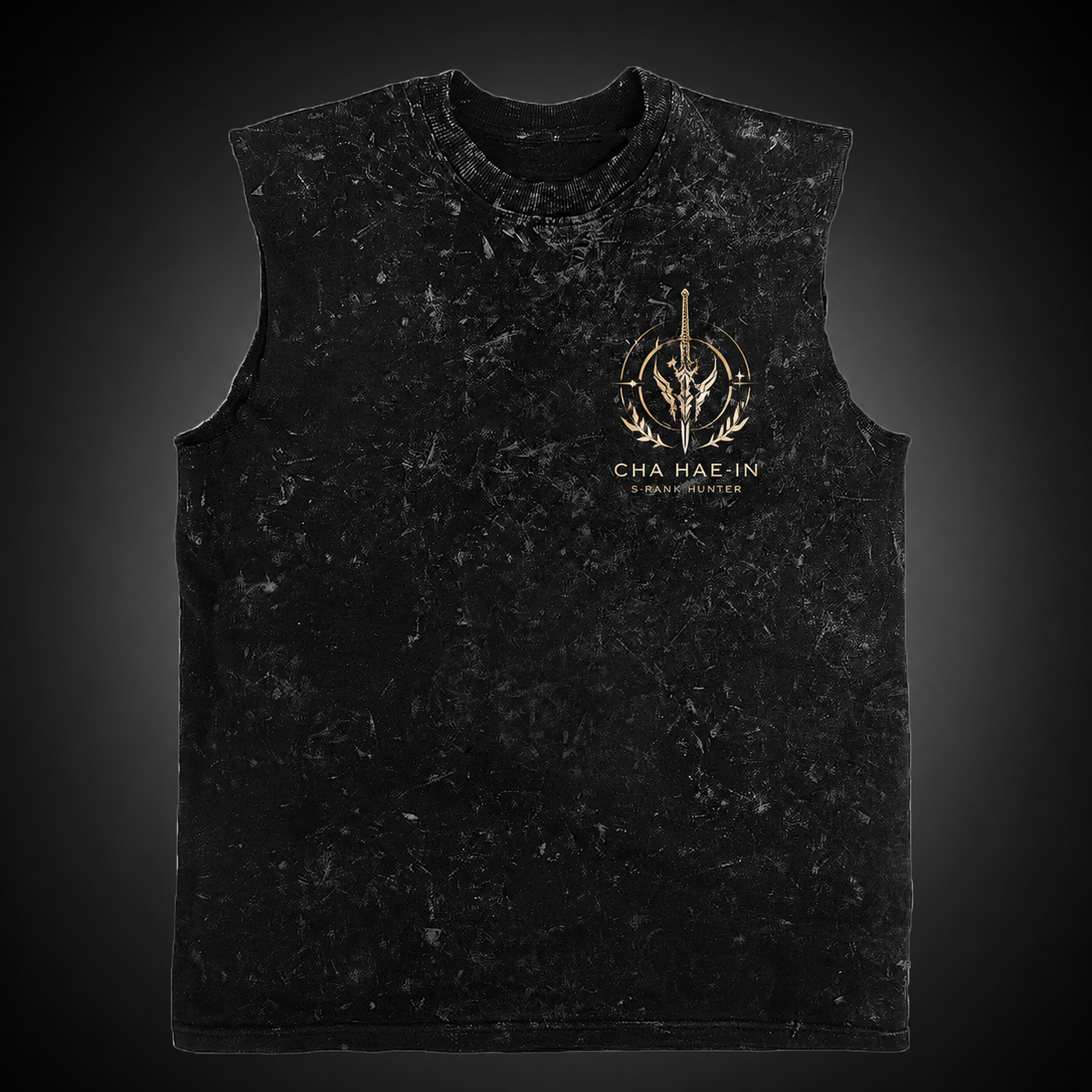 Washed black tank top with Cha Hae-In Solo Leveling Dancing Blade graphic – photo 2