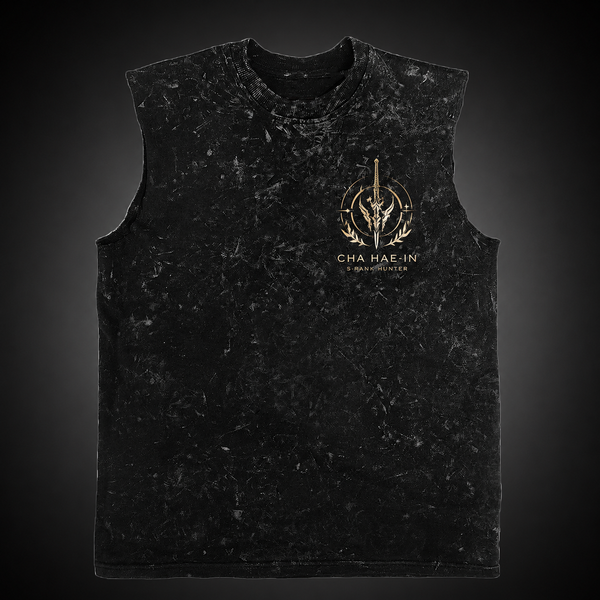 Washed black tank top with Cha Hae-In Solo Leveling Dancing Blade graphic – photo 2