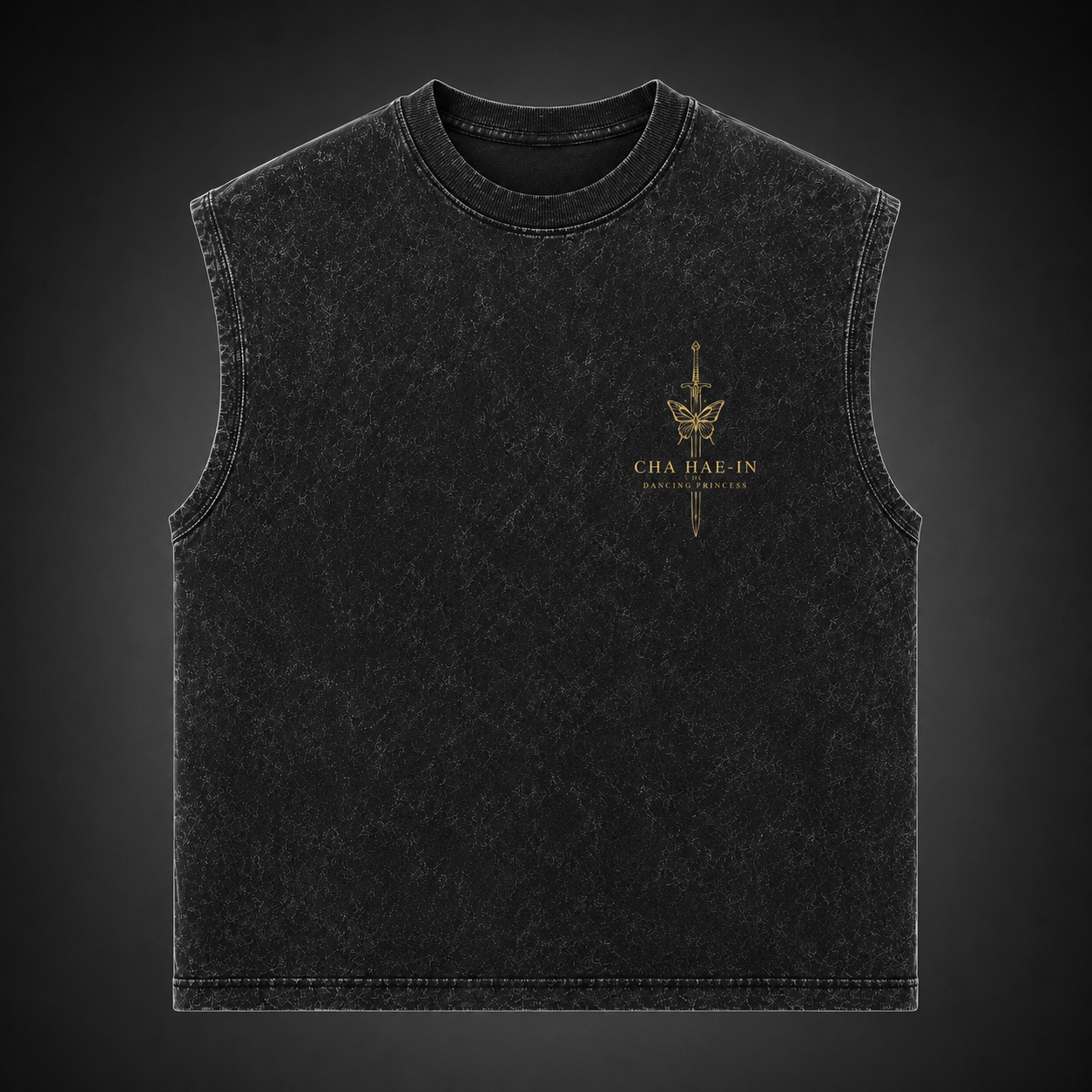 Washed black tank top with Cha Hae-In Solo Leveling Dancing Princess graphic – photo 2