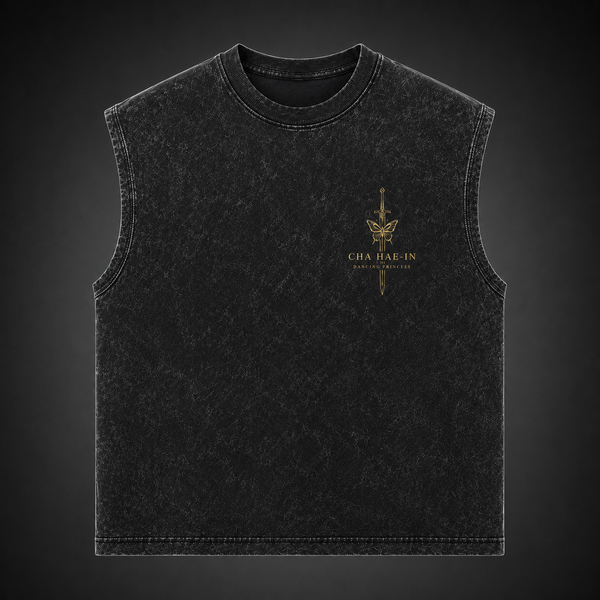 Washed black tank top with Cha Hae-In Solo Leveling Dancing Princess graphic – photo 2
