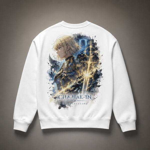White sweatshirt with Cha Hae-In Solo Leveling Radiant Hunter graphic – photo 1