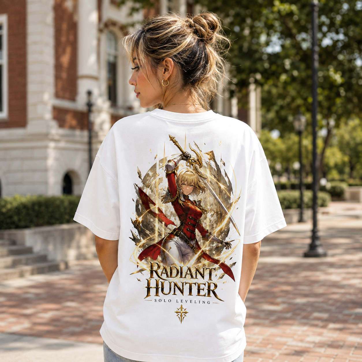 White t-shirt with Cha Hae-In Solo Leveling Radiant Hunter graphic – photo 3