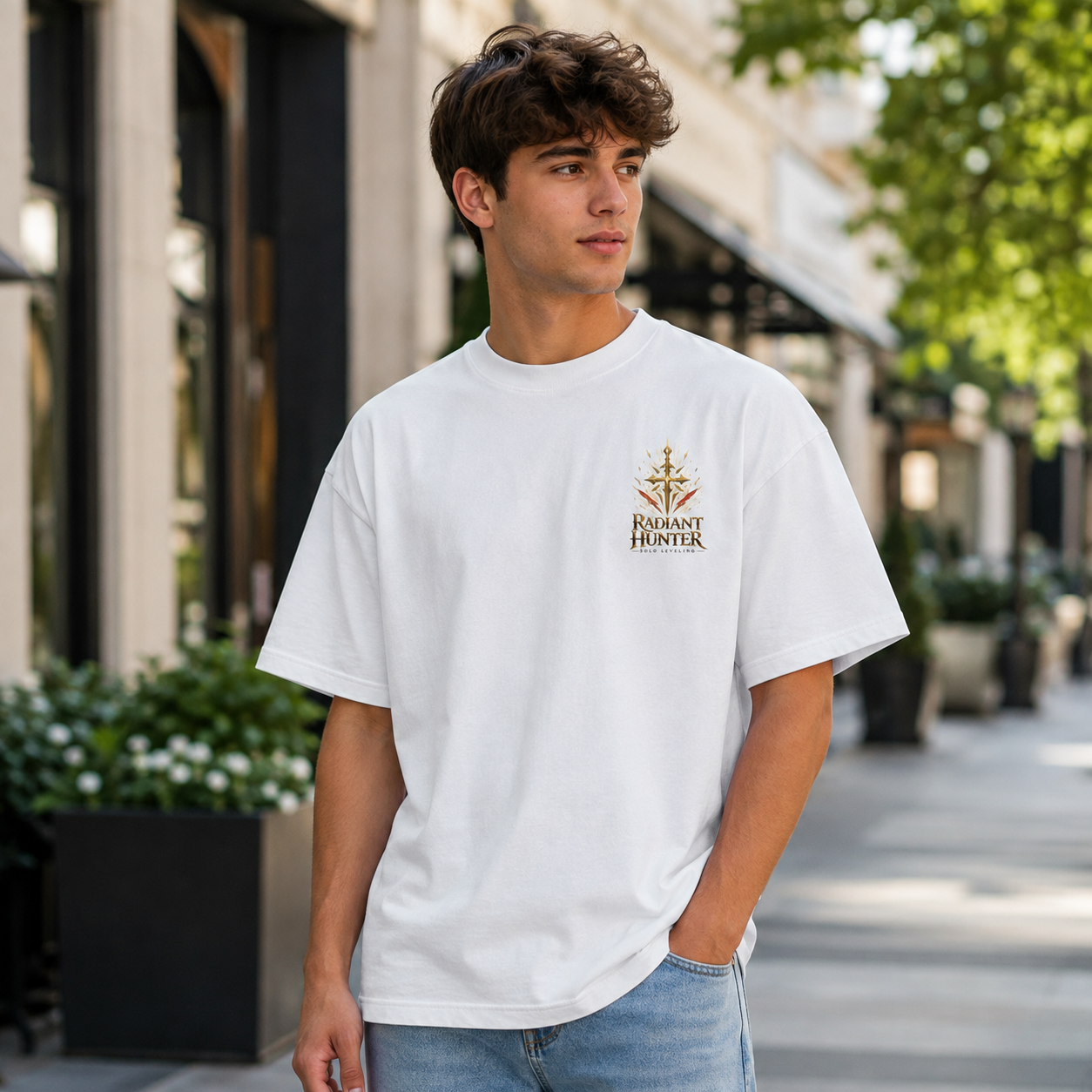 White t-shirt with Cha Hae-In Solo Leveling Radiant Hunter graphic – photo 4