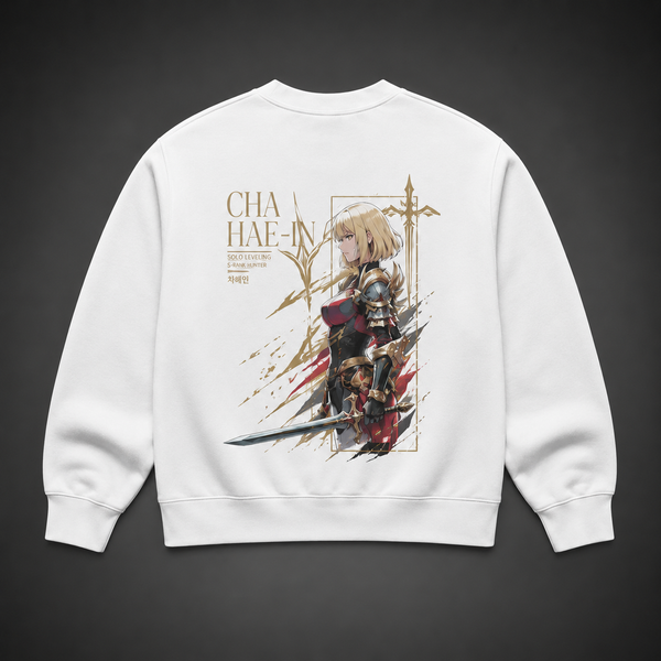 White sweatshirt with Cha Hae-In Solo Leveling S-Rank Hunter graphic – photo 1