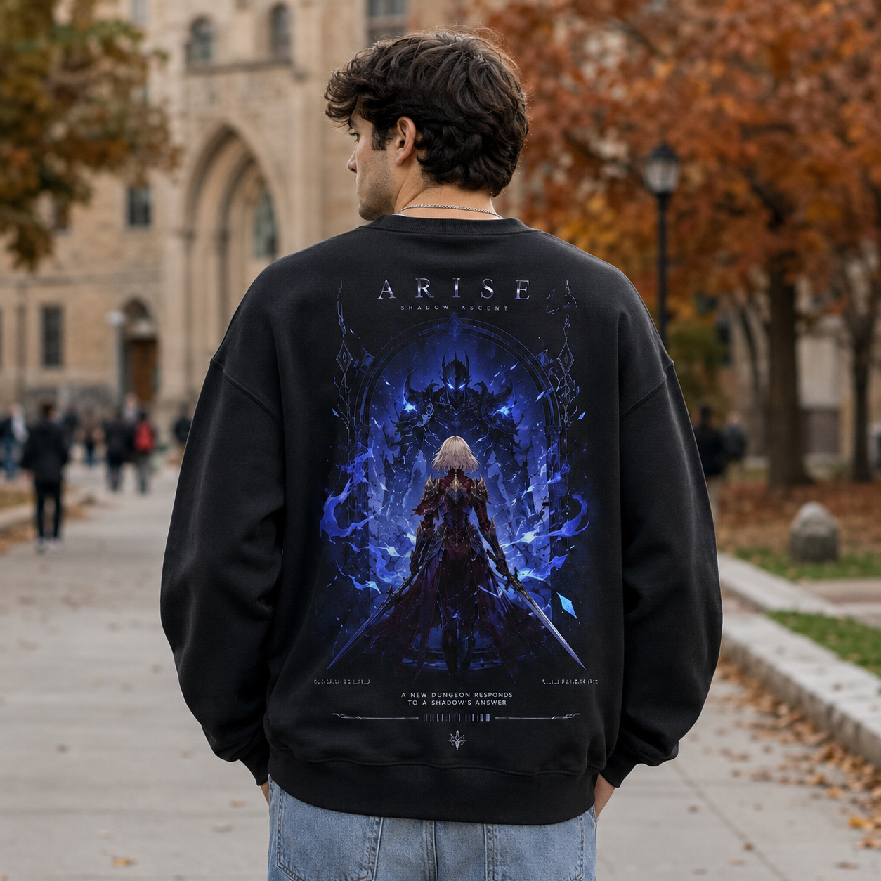 Black sweatshirt with Cha Hae-In Solo Leveling Shadow Ascent graphic – photo 3