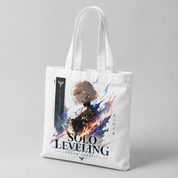 White tote bag with Cha Hae-In Solo Leveling Shadow Huntress graphic – photo 2