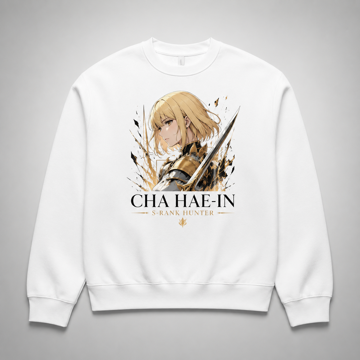 White sweatshirt with Cha Hae-In Solo Leveling The Dancer graphic – photo 2