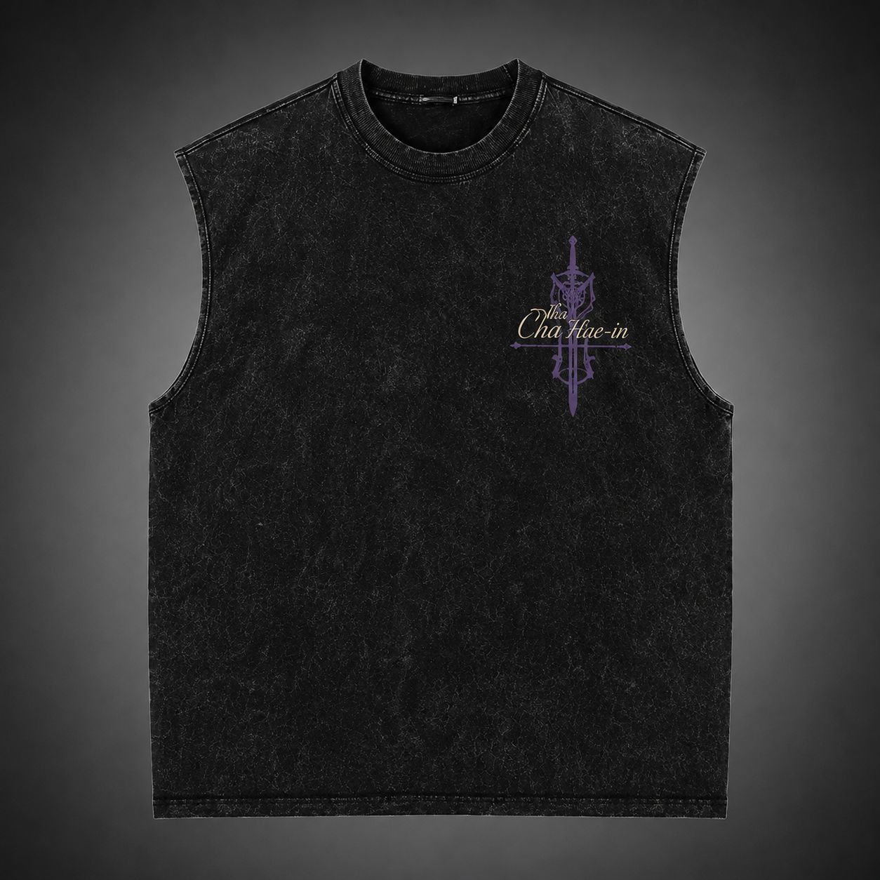 Washed black tank top with Cha Hae-In Solo Leveling The Dancer graphic – photo 2