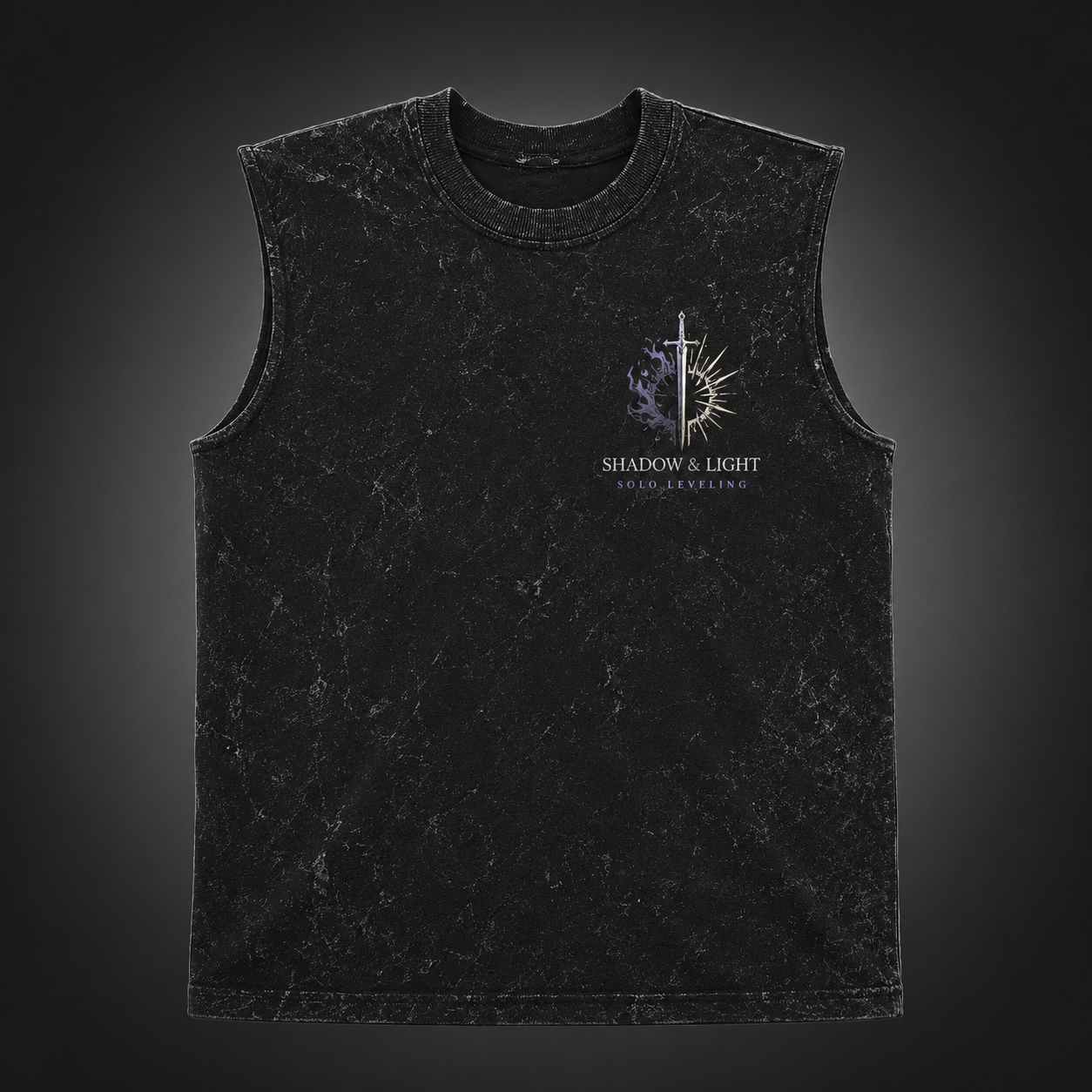 Washed black tank top with Cha Hae-In & Sung Jin-Woo Solo Leveling Arise Together graphic – photo 2