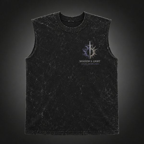 Washed black tank top with Cha Hae-In & Sung Jin-Woo Solo Leveling Arise Together graphic – photo 2