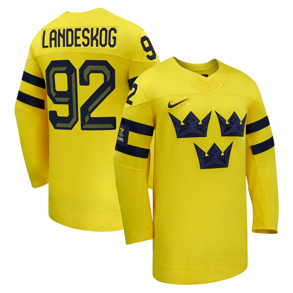 Sweden Hockey Gabriel Landeskog Nike Yellow 2026 Away Replica Jersey