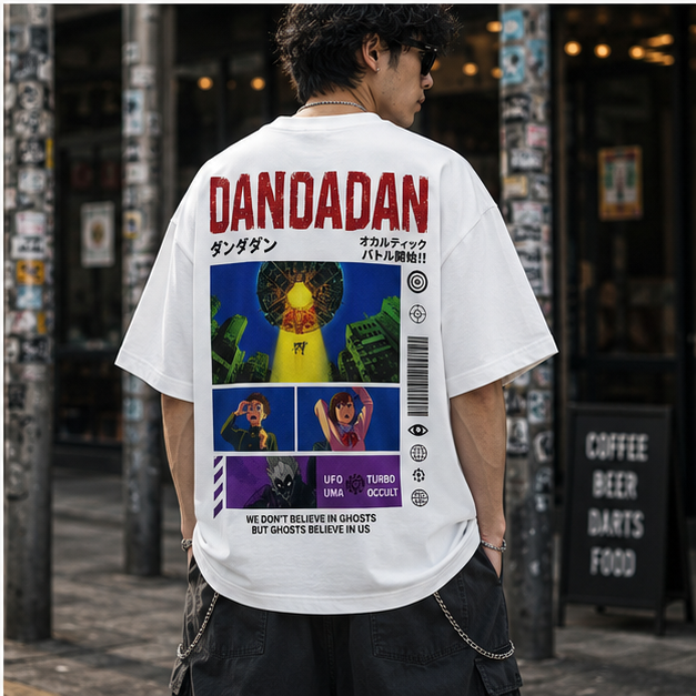 Washed black t-shirt with Dandadan Occult Battle graphic – photo 3