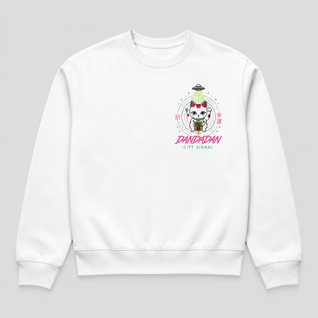 White sweatshirt with Dandadan Paranormal Crew graphic – photo 2