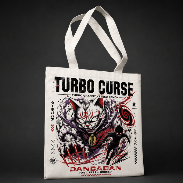 Natural tote bag with Dandadan Turbo Curse graphic – photo 2