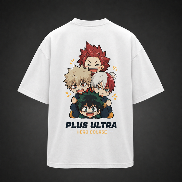 White t-shirt with Deku & Bakugo My Hero Academia Chibi Plus Ultra Squad graphic – photo 1